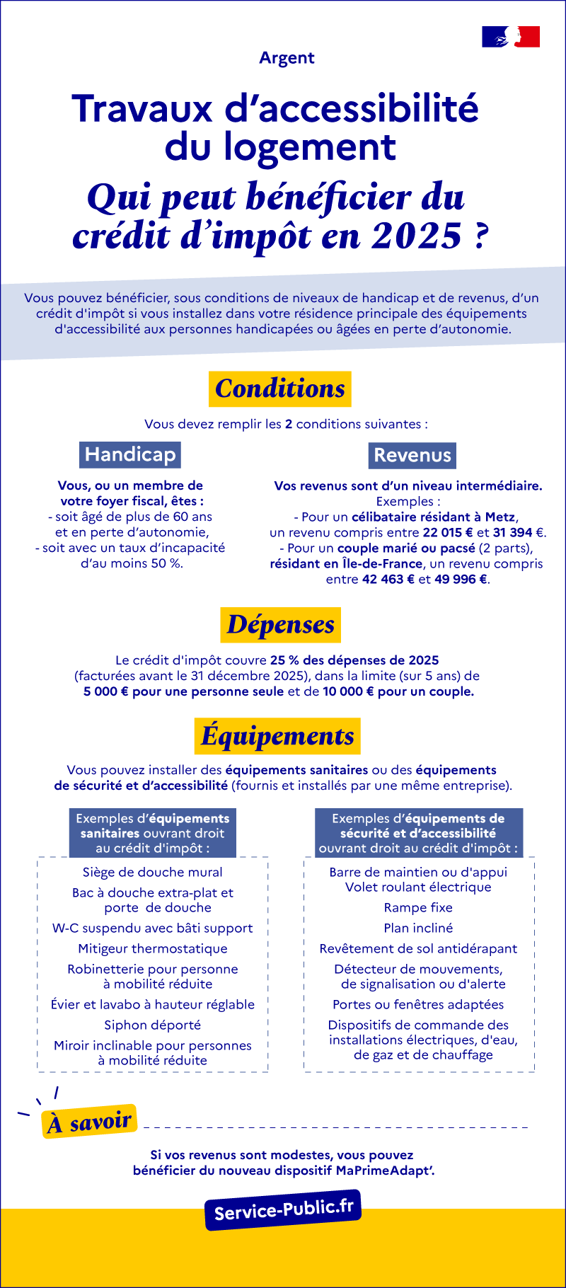 Illustration X - Travaux d'accessibilité du logement : qui peut bénéficier du crédit d'impôt ? - plus de détails dans le texte suivant l’infographie